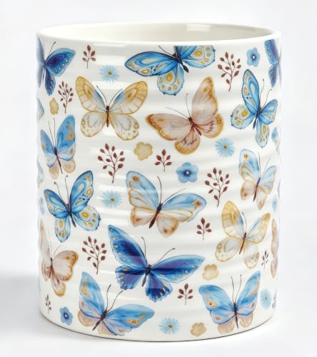 Kitchen Utensil Holder,7.2-inch Extra Large Sturdy Ceramic Floral Butterfly Pattern Utensil Crock,Cooking Utensil Organizer for Kitchen Counter Decor,Storage Caddy Farmhouse Gift Butterflies - color: Butterfly