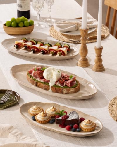 Besmeety Serving Platters Set of 3, Serving Trays for Party, Cheese Platter | Ceramic Serving Dishes for Entertaining, Farmhouse Platters for Serving Food Party, Dessert Tray, Stoneware Plates, Oven Safe