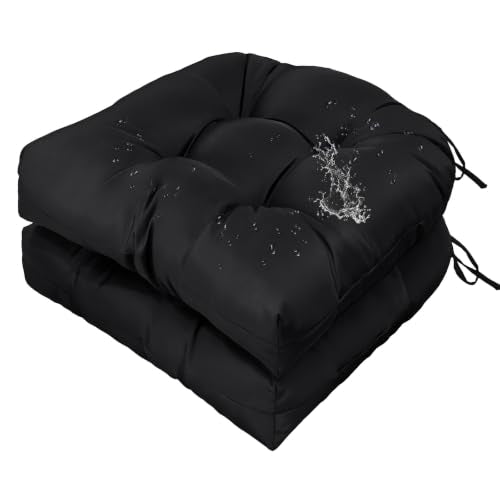 Gnostik Outdoor Indoor Floral Seat Cushions 18.6"X18.6" Waterproof Patio Chair Pads for Porch, Dining, Garden, Balcony, Office Set of 2 - color: Black