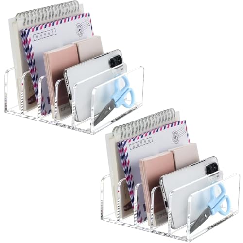BEYGORM Acrylic Mail Holder, 5 Compartments Multifunction Desk Organizer | Clear Vertical Letter Sorter with Dividers, Modern Office & Home Storage for Bills, Documents & Folders(2 Pack) - size: Medium-2pack