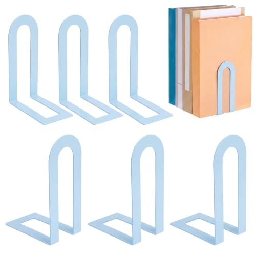 6 Pcs Metal Book Ends for Shelves Modern Bookends Decorative Book Shelf Organizer Minimalist Design Stopper to Hold Books for Home Office Back to School Favor (Light Blue,5.5*3.75*2.25inch) - color: Light Blue, size: 5.5*3.75*2.25inch