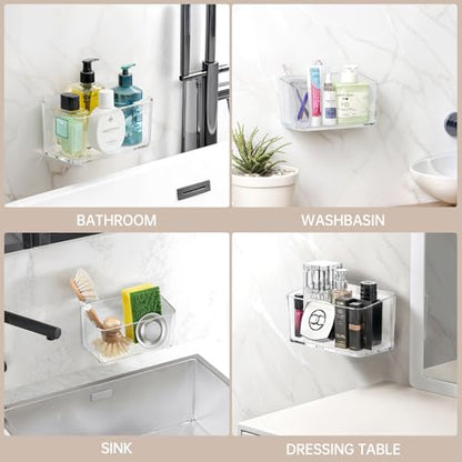 PAVSTINE 2 Pack Clear Shower Shelf, Adhesive Bathroom Shower Shelves | Wall Mounted Bathroom Shower Organizer, No Drill Shower Shelves with Self Adhesive Tape, Transparent - size: Medium-2 Pack