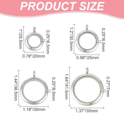 4pcs Photo Locket Charms Necklace Round Stainless Steel Locket Pendants Crystal Double-Sided Picture Frame Memory Locket Charm with 17.7inch Chain for Wedding Jewellery Making Photo - color: Silver A
