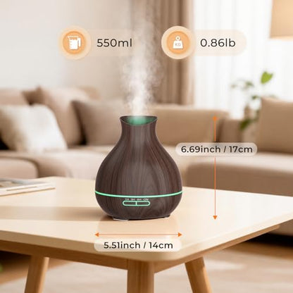Aromatherapy Essential Oil Diffusers,2 PCS 550ml High Mist Output Humidifiers for Large Room, Home, Waterless Auto-Off, 7 Color LED Lights Cool Mist Humidifier Ultrasonic Diffusers - color: 2 X Dark Brown