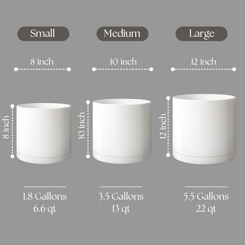 Giraffe Creation Cylinder Plant Pots 12/10/8 Inch Set of 3, Modern Round Planters with Drainage Holes and Saucers, Durable Plastic Flower Pots, White - color: White 12/10/8 Inch