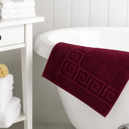 100% Recycle Cotton Bath Mat Wine Red Key Pattern Bath Rug [Not a Bathroom Rug], Soft Absorbent 330 GSM Shower Floor Towel Set, Hotel Spa Quality, Machine Washable (2 Pack) - color: Wine Red