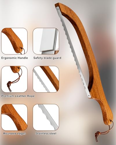 Premium Bread Knife & Cutting Board Set for Sourdough – Includes Sharp Sourdough Knife, Wooden Bread Board & Reusable Bread Bag – Easy Adjustable Thickness Bread Slicer for Homemade Artisan Loaves