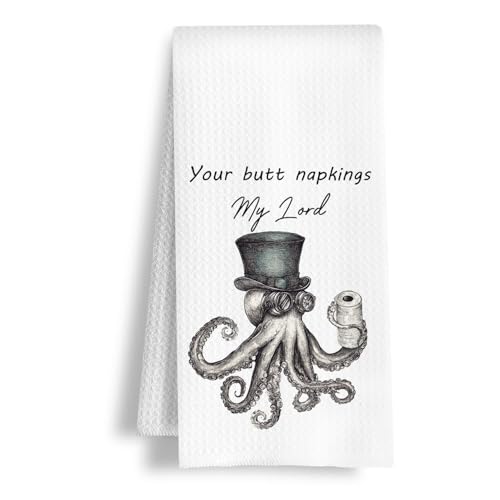 Coastal Beach Octopus Bathroom Hand Towels, Ocean Bathroom Decor, Your But Napkins My Lord Funny Octopus Decorative Hand Towel for Bath Room Washroom Restroom Toilet, 16x24 Inch - color: Coastal Octopus