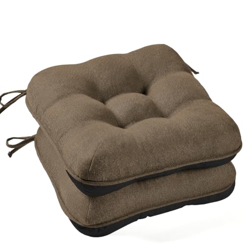 BETU Chair Cushions for Dining Chairs Set of 2,3.5" Thick Kitchen Table Chair Pads with Ties,Non Slip Backing and Covers, Seat Cushion for Dining Room,Bar,Patio Chairs,15.5"X15.5"X3.5",Brown - color: Chocolate, size: 15.5"x15.5"x3.5" (2 Pack)