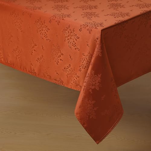 Romanstile Jacquard Tablecloth Rectangle - Waterproof Damask Rose Floral Pattern Decorative Autumn Table Cloth, Heavy Weight Fabric Table Cover for Dining/Party/Holiday - Rust, 60 x 104 Inch - color: Rust, size: 60" x 104" (Rectangular)