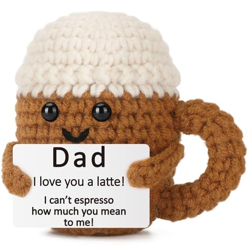 Xinezaa Mini Coffee Fathers Day Birthday Gift for Dad from Daughter Son | Bonus Step New Dad Best Dad Ever Gift, Positive Handmade Crochet, Small Funny, Father's Day Christmas I Love You Daddy Gift - style: Dad