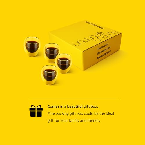 PunPun Glass Cups 2.7oz. 80ml Espresso Coffee Cups, Demitasse Cups Double Walled Clear Insulated,Shot Glass Set of 4 - color: 80ml / set of 4