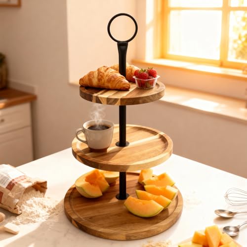 1 Pcs 3 Tier Wood Cupcake Stand, Wooden Serving Tray Decor | 10" 8" 7" Cupcake Tower, Large Acacia Wood Dessert Display for Home Tea Party, Wedding, Farmhouse, Kitchen Decor
