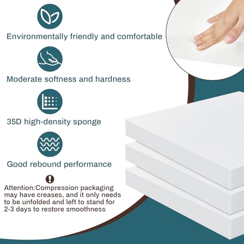 Frienda 3 Pack 3" x 20" x 20" Upholstery High Density Foam Cushion | 2.2 Density 50ild Replacement Square Cut to Size Foam Padding, Seat Couch for Patio Furniture Commercial Dinning Benches - size: 3 x 20 x 20 Inch