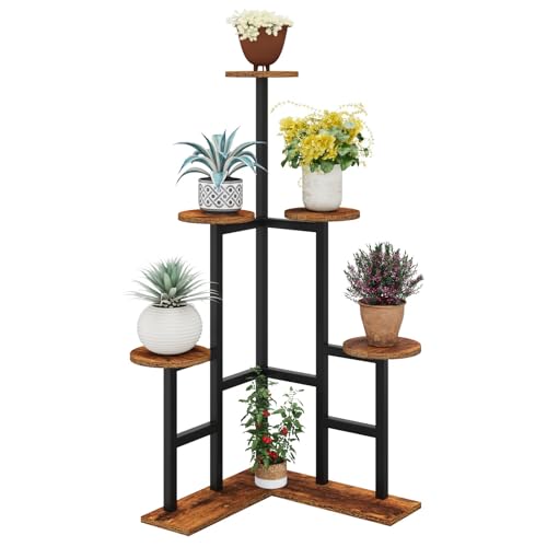 IBUYKE 6 Tier Plant Stand Indoor, Tall Flower Pot Stand for Multiple Plants, Tiered Corner Plant Shelf for Living Room Patio Balcony Garden, Rustic Brown TMJ072H - color: Rustic Brown, size: 6 Tier