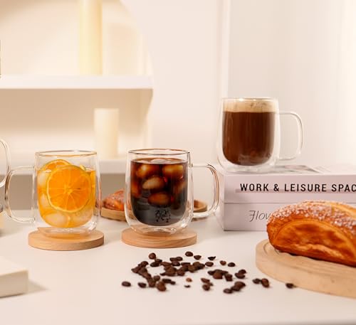 CNGLASS Large Double Wall Glass Coffee Mug 15.2oz,Clear Insulated Glass Espresso Cup with Big Handle,set of 1 - color: 15.2oz(1-pack)
