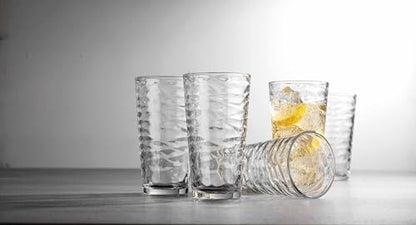 Glaver's Hammered Glass Cups. Cocktail Drinking Glasses Set of 6 Tall Kitchen Glasses, 17 oz Water Glassware For Bar, Juice, Beer, Iced Tea, Everyday Cordial Glasses Drinkware. - size: 17 Ounces