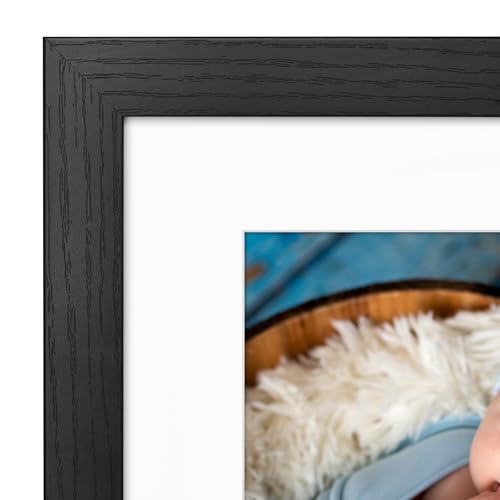 Americanflat 8x8 Picture Frame - Matted to 5x5 - Engineered Wood - Black | Shatter-resistant glass, wall or tabletop display with included easel, sawtooth hangers included, secure turn-tab backing - color: Black, size: 8x8