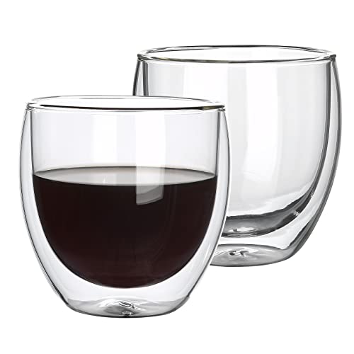 2pcs 8.5OZ/250ml Coffee Glasses Clear Insulated Coffee Mug, Glass Coffee Mug Double Wall Glass Coffee Mugs, Espresso Cup Glass Coffee Cups Double Wall Glass Tumbler For Latte Cappuccino Coffee
