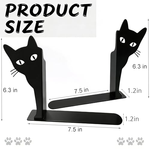Peekaboo Cat Bookends, Black Metal Decorative Book Ends for Shelves, Heavy Duty Book Stoppers for Home & Office Desks, Ideal Gift for Cat Lovers & Book Lovers - style: Peekaboo Cat