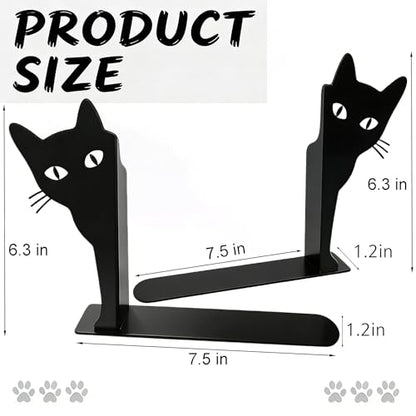 Peekaboo Cat Bookends, Black Metal Decorative Book Ends for Shelves, Heavy Duty Book Stoppers for Home & Office Desks, Ideal Gift for Cat Lovers & Book Lovers - style: Peekaboo Cat