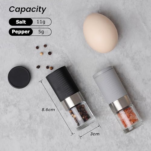 Mini Salt and Pepper Grinder Set, Small Tiny Adjustable Coarseness Ceramic Salt Grinder with Funnel and Bag Portable Handy Spice Pepper Mill Shaker For Outdoor Party Lunch Bag Kitchen - color: Gray
