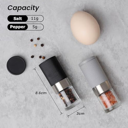 Mini Salt and Pepper Grinder Set, Small Tiny Adjustable Coarseness Ceramic Salt Grinder with Funnel and Bag Portable Handy Spice Pepper Mill Shaker For Outdoor Party Lunch Bag Kitchen - color: Gray