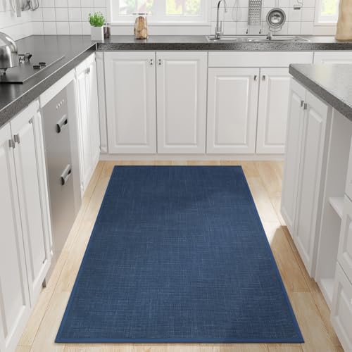 Hargiis Kitchen Rug, Rubber Non Slip Kitchen Rugs Washable, Absorbent Runner Mat for Floor, Machine Washable Standing Mats for in Front of Sink, Door, Laundry, Entryway (Navy Blue, 71" × 35.5") - color: Navy Blue, size: 71" x 35.5"