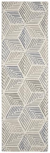Dash & Albert Karari Blue Geometric Hand Hooked Wool Runner Rug, 2'6"x8' | Hand Hooked Wool Rug, , Geometric Pattern - color: Blue, size: 2'6" x 8' (Runner)