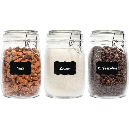 ComSaf Round Glass Jars with Airtight Lids 34 oz 3 Pack Apothecary Coffee | Cookie candy storage, Coffee food storage, Farmhouse decor, Kitchen counter display, Cabinet pantry jars, Snacks - size: 34oz*3