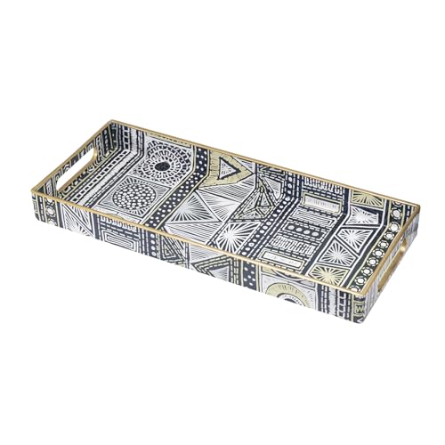 Plastic Bathroom Vanity for Countertop, Narrow Decorative Trays | Rectangular Serving Tray with Hanldes, Storage Dresser Trays Organizer for Toilet Tank, Jewelry, 13.8" X 6" X 1.57", Moroccan - color: Bohemian-4