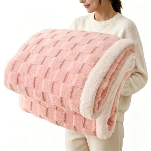 Gracelife Pink Sherpa Throw Blanket for Couch, Flannel Cozy Soft Thick Blanket Warm Twin Blanket for Bed - Fleece, Pink, Home Decor Gifts for Women, 60x80 Inches - color: Pink, size: 60"*80"