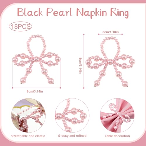 18 Pcs Pink Pearl Napkin Rings Adjustable Imitation Pearl String Elegant Napkin Holders for Weddings Dinner Parties and Everyday Use - color: Pink