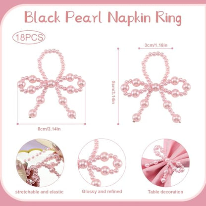 18 Pcs Pink Pearl Napkin Rings Adjustable Imitation Pearl String Elegant Napkin Holders for Weddings Dinner Parties and Everyday Use - color: Pink