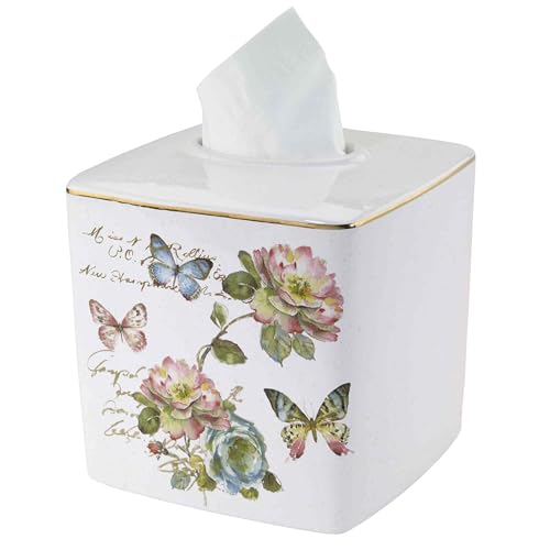 Avanti Linens - Tissue Box Cover, Floral Home Decor, Butterfly Garden - size: Tissue Box Cover