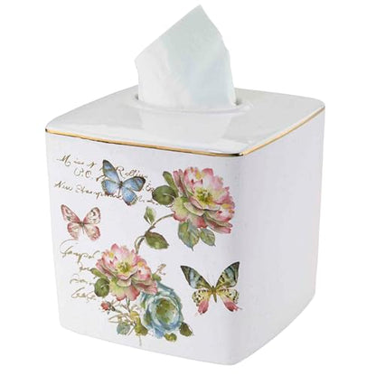 Avanti Linens - Tissue Box Cover, Floral Home Decor, Butterfly Garden - size: Tissue Box Cover