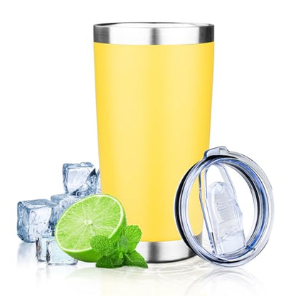 20oz Tumbler with Lid Double Wall Vacuum Insulated Travel Coffee Mug Stainless Steel Thermal Cup Powder Coated Sturdy Coffee Tumbler for Hot and Cold Beverage (Yellow,1) - color: Yellow, size: 20 Ounces (1 Pack)