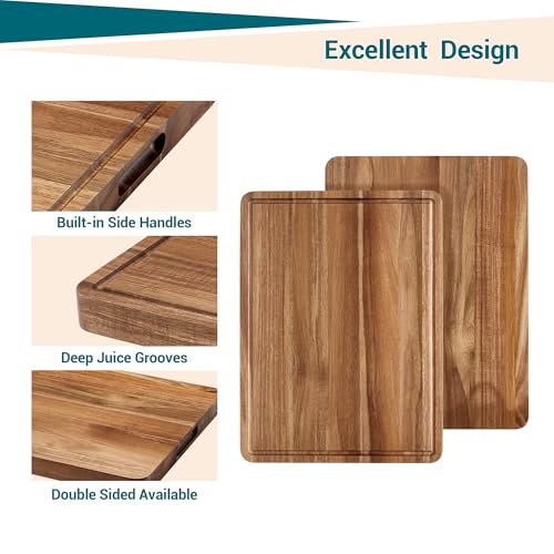 20 Inch Large Acacia Wood Cutting Board, 1.3 Inch Thick Reversible Butcher Block for Kitchen, Large Charcuterie & Cheese Board with Deep Juice Groove, for Serving, Meat, Vegetables - size: 20"L x 15"W