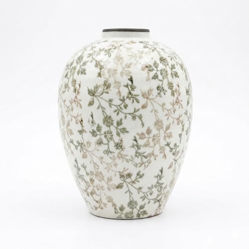 Ceramic Flower Vase, Vintage Ice Crackle Glaze Porcelain Vase for Flower Arrangement, Chinoiserie Style Rustic Farmhouse Vase for Home Table Bookshelf Kitchen Living Room, WhiteGreen 10.5 Inch - color: Whitegreen