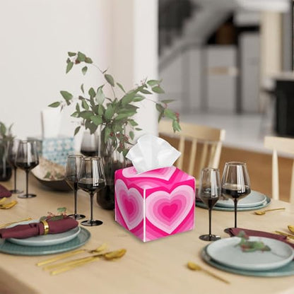 Tissue Box Cover,Pink Heart Leather Tissue Box Holder Square Facial Paper Case Organizer Dispenser for Bathroom Vanity Countertop Tabletop Car Office - color: Color14