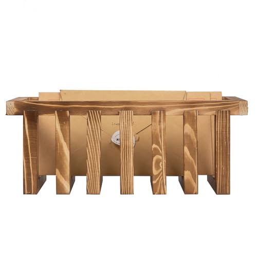 11 Inch Premium Solid Acacia Wood Wall Mounted Mail Letter Holder Basket, Rustic Farmhouse Wooden Hanging Card Storage Rack, Home or Office Organizer