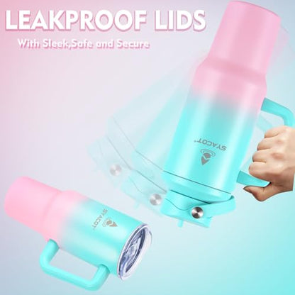 40 oz Tumbler with Handle and Straw or Convert to 40 oz Insulated Water Bottle Fits in Cup Holder. Stainless Steel Metal Water Flask with 2 Lids for Travel,Camping,Gym Sports Coffee Mug Thermal Cup - color: Mint Pink Gradient