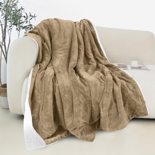 Elegant Comfort Reversible and Ultra-Plush Flannel Fleece Sherpa Throw- Lightweight Soft and Cozy- All Season Decorative Throw, Perfect for Lounging, 50 x 60 inches, Taupe - color: Solid Taupe, size: 50 X 60