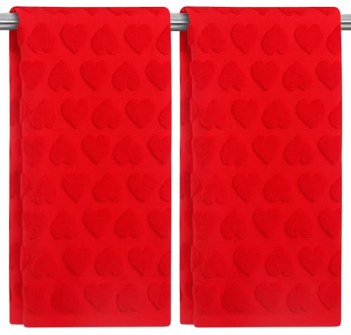 2 Pack Valentine's Day Hand Towels Red Heart Love Cute Bathroom Decorative Towels Set for Drying, Cleaning, Cooking, Holiday 13.7'' x 29.5'' - color: Red Little Heart