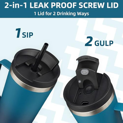 BJPKPK 18oz Insulated Tumbler with Handle, Lid & Straw, Stainless Steel | Double Wall Vacuum Insulated Coffee Travel Mug - Keeps Cold & Hot, BPA Free, Cupholder Fit for Office, Gym & Travel - color: Sea, size: 18 Ounces