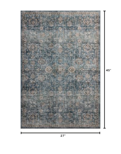 Loloi Anniston Lagoon/Natural 2'-3" x 3'-9" Accent Rug | ANS-02 Machine Washable Printed Approx. 2x4 Blue Entryway Kitchen, Traditional, Distressed, Accent Rug - color: Lagoon / Natural, size: 2'3" x 3'9" (Rectangular)