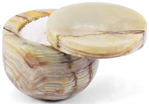 Marble Salt Cellar with Swivel Magnetic Lid 3 Inches Green Mini Salt Keeper for Countertop, 2.5 OZ Capacity, Kosher Salt and Seasoning Storage Container for Kitchen or Bath Salt - color: Green
