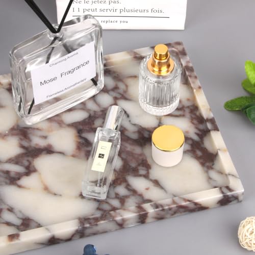 Marble Bathroom Vanity Tray, Calacatta Viola, 12" x 8" x 0.8" | Home Kitchen Bathroom Tray, Natural Stone Decorative Countertop Trays, Soap Dispenser Perfume Key Trinket Ring Tray - color: Calacatta Viola
