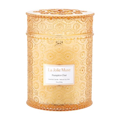 LA JOLIE MUSE Pumpkin Chai Scented Candles for Home, 19 oz Natural Soy Wax | Fall Candle for Thanksgiving Holiday, Large Jar Luxury Candle, Clean Non Toxic, Decorative Gift for Women & Men, Wood Wick - color: Pumpkin Chai, size: 19 oz