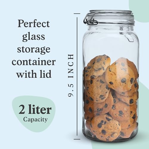 Set of 3 Glass Mason Jar 64 Ounces with Airtight Lid Large Jars With Stainless Steel Bail And Trigger Clamps - size: 68 oz 3 Pack